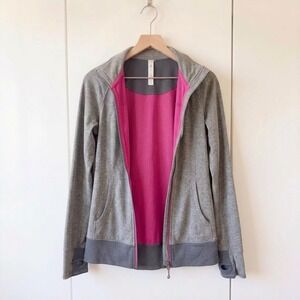 Lululemon Tadasana Gray Pink Define Jacket Pleated Back Thumbholes szL